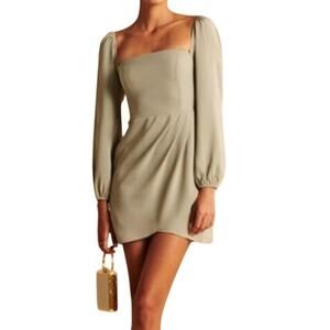 Abercrombie & Fitch Long Sleeve Smocked Drape Skirt Mini Dress Sage Green